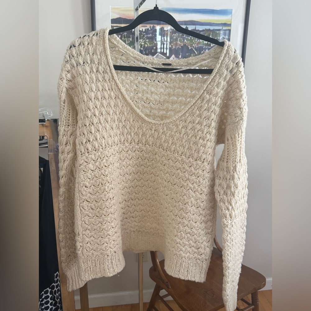 Free People Cream V-Neck Sweater